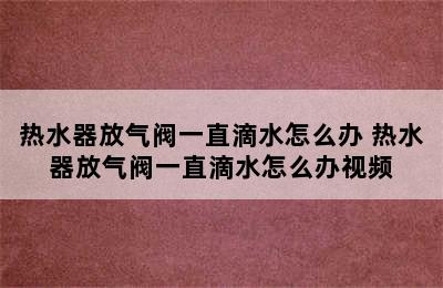 热水器放气阀一直滴水怎么办 热水器放气阀一直滴水怎么办视频